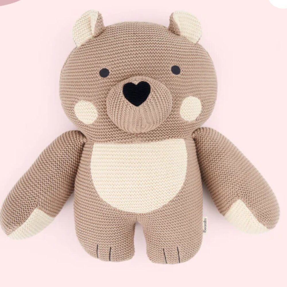 Benji Bear Bearaby weighted plushie tan and cream